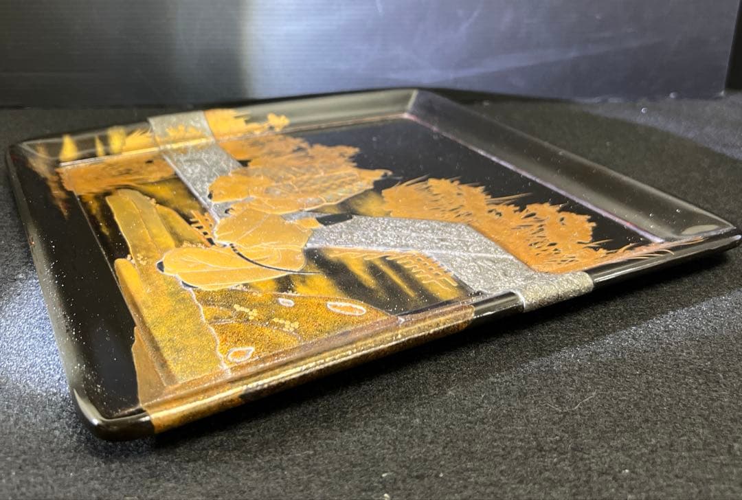 専用　時代盛蒔絵　八橋図盆　木箱付　幅25.8㎝　東Y7-1229☆2Fトヒルト