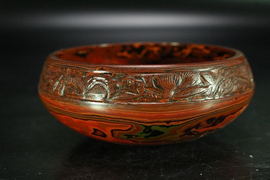 色漆 堆朱 筆洗 匙 台付 文房具(K-LC953)