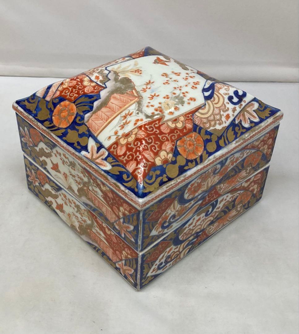 B330s 伊万里焼錦扇面図 二段重箱　食器　江戸・明治時代　有田焼