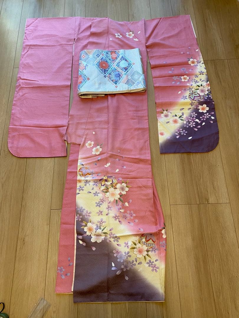 【振り袖　5点セット】　振袖　刺繍　卒業式　袴　ピンク　紫　フルセット