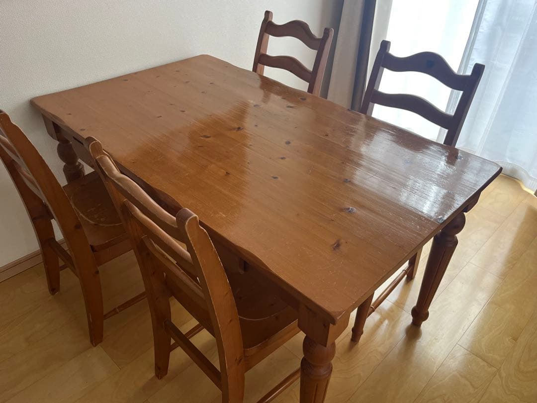 カントリー　天然パイン　テーブル　椅子4脚　ダイニングオールパイン　引越し急ぎ❗️