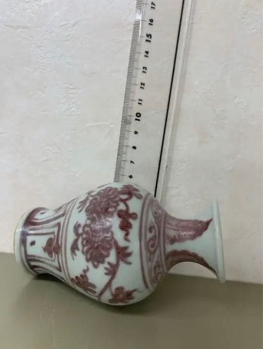 中国元釉里紅梅瓶　本物骨董 古美術品　コレクション唐物　江戸　青磁アンティーク