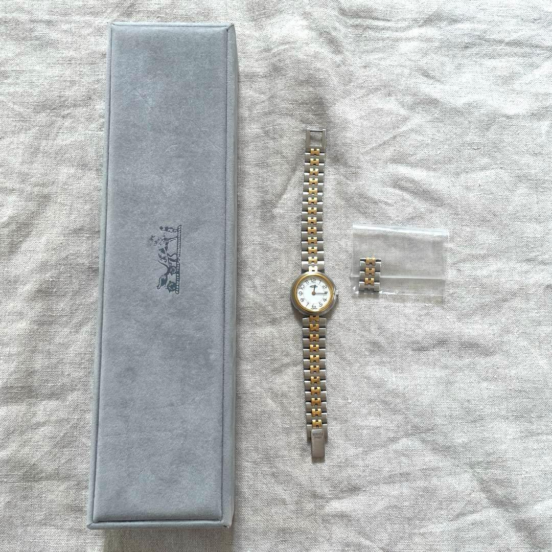 HERMES シルバーゴールド 腕時計　BOX 予備のコマ付き　ビンテージ