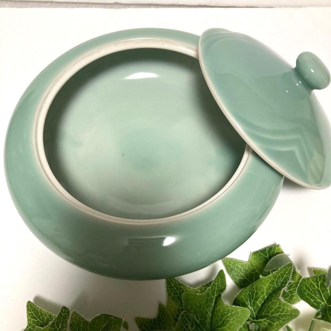 骨董品　京焼　清水焼　平安 加藤渓山　加藤実　青磁華　蓋付き丸食籠　菓子器　茶道