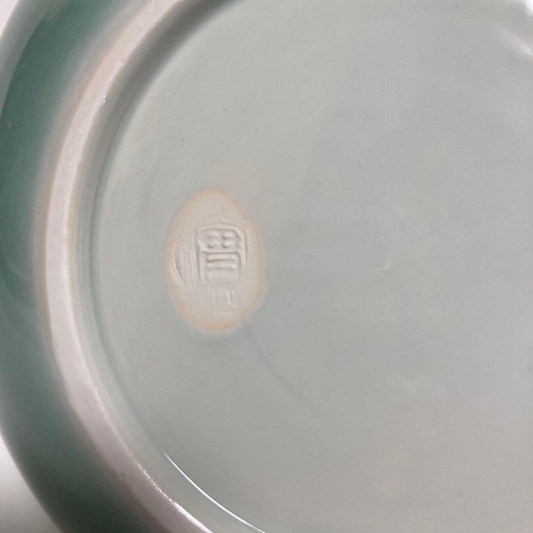 骨董品　京焼　清水焼　平安 加藤渓山　加藤実　青磁華　蓋付き丸食籠　菓子器　茶道