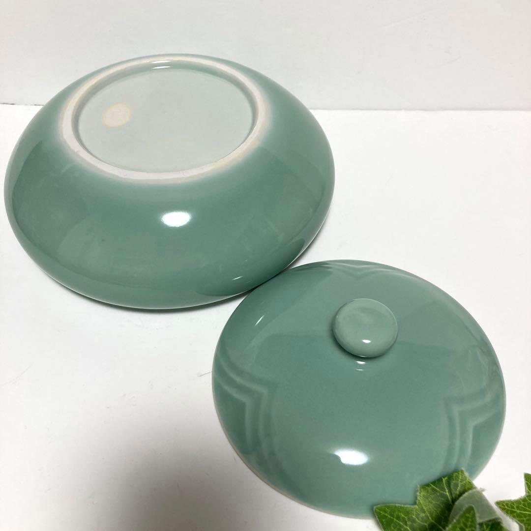 骨董品　京焼　清水焼　平安 加藤渓山　加藤実　青磁華　蓋付き丸食籠　菓子器　茶道