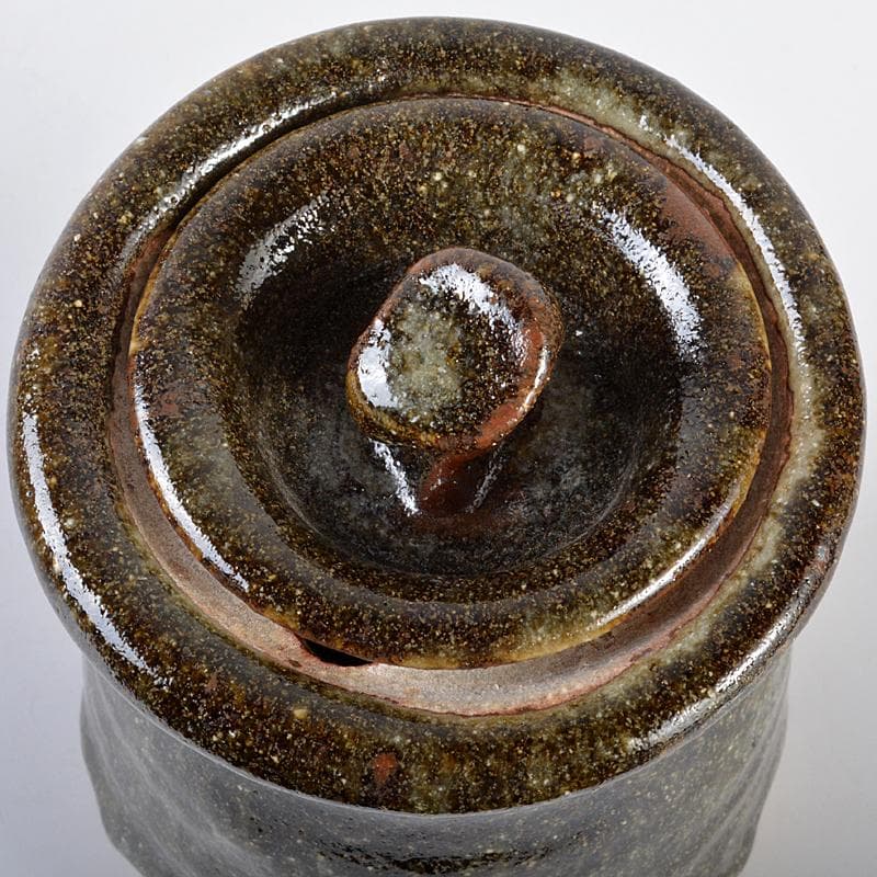 茶道具　瀬戸焼　加藤重高作　斑釉　蓋物　共布共箱　M　R7535