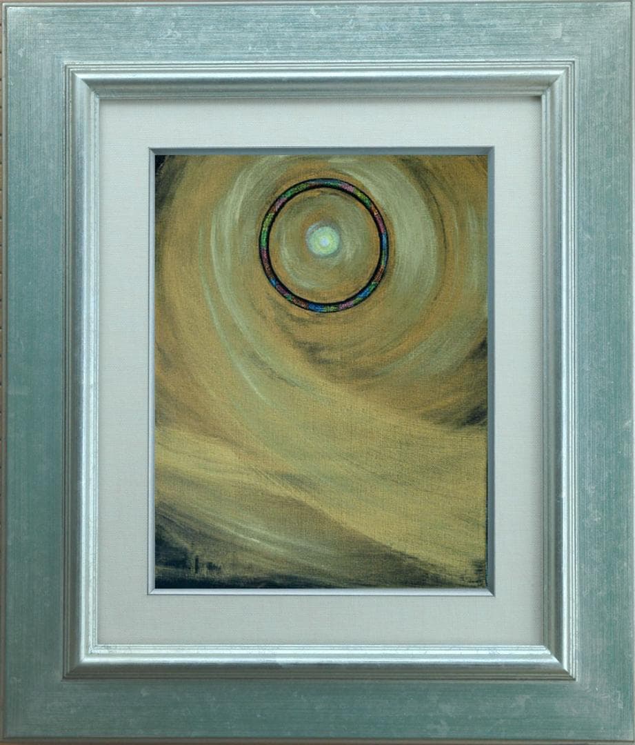 絵画インテリア 絵 額付(薄青緑) 油絵 F3-G172023 風景 祈り 希望