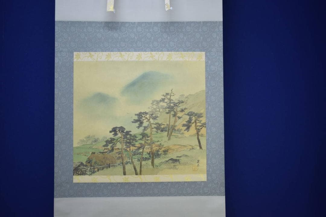 真作/英挙/渓村図/桐共箱二重箱付/布袋屋掛軸HF-477