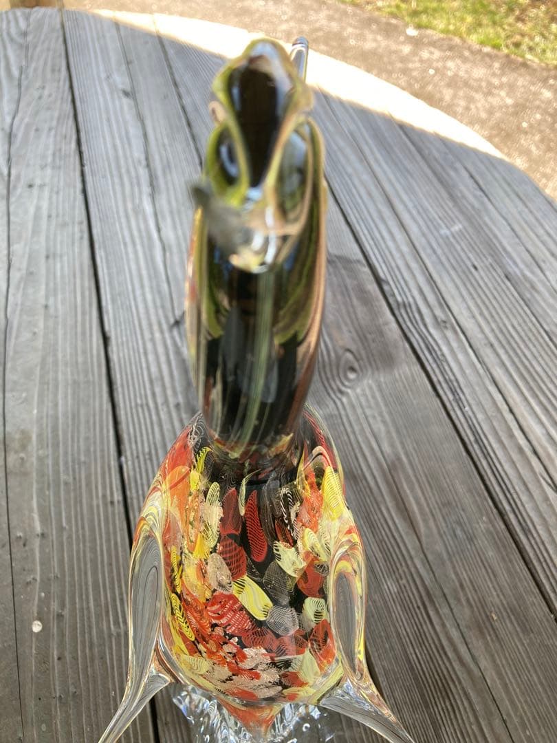 【レア物】ガラスアンティーク 孔雀 彫刻 インテリア