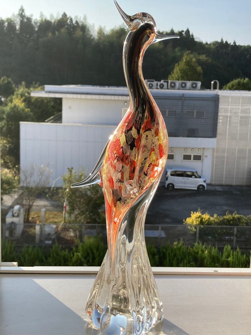 【レア物】ガラスアンティーク 孔雀 彫刻 インテリア