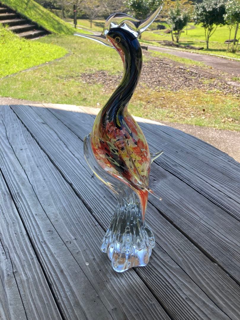 【レア物】ガラスアンティーク 孔雀 彫刻 インテリア