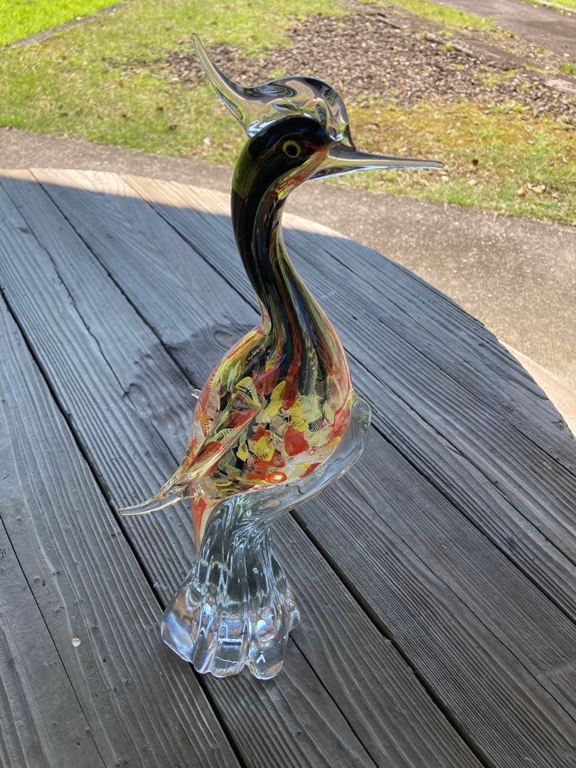 【レア物】ガラスアンティーク 孔雀 彫刻 インテリア