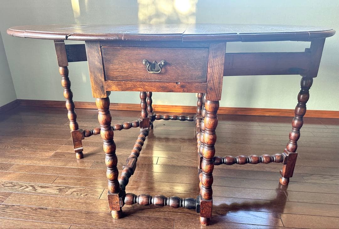 アンティーク　ゲートレッグテーブル 引き出し付き