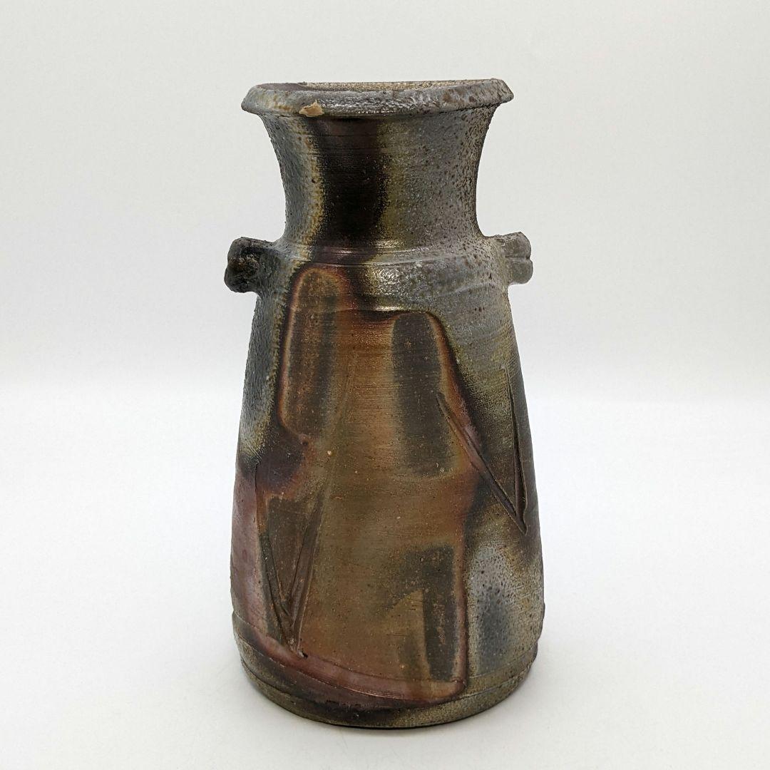 備州窯 備前焼 灰被り窯変耳付花入 共箱栞 花器 フラワーベース 花瓶 華道具