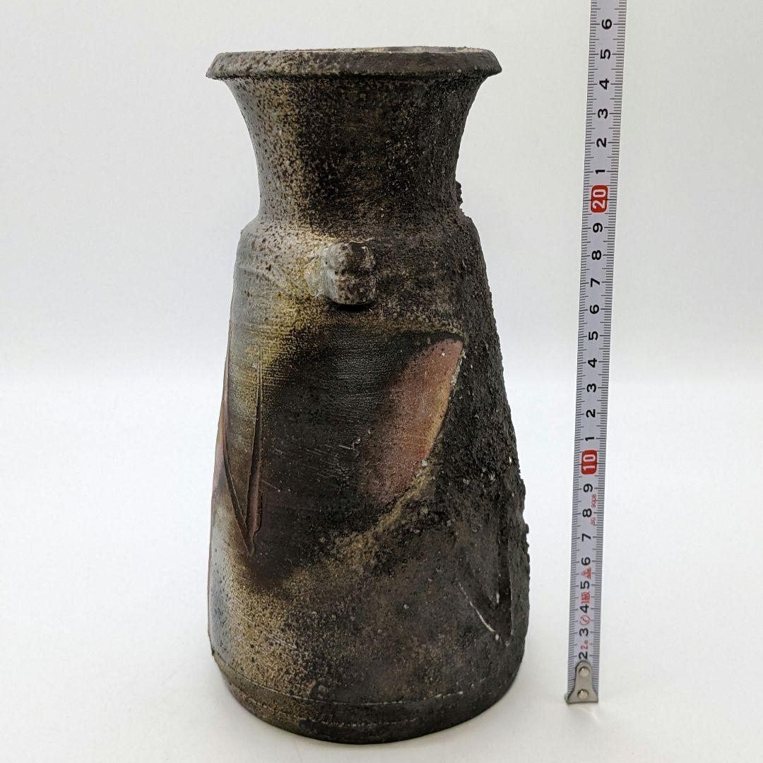 備州窯 備前焼 灰被り窯変耳付花入 共箱栞 花器 フラワーベース 花瓶 華道具