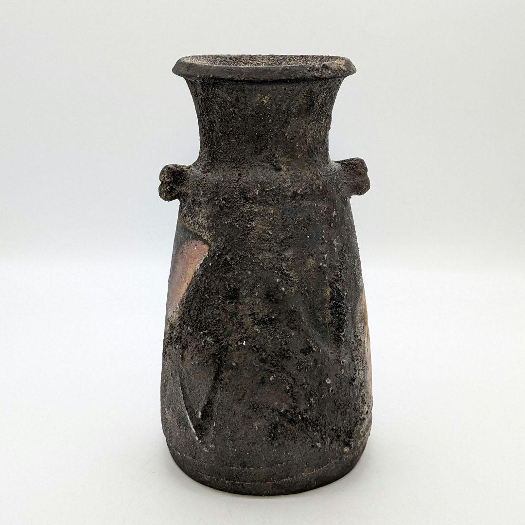 備州窯 備前焼 灰被り窯変耳付花入 共箱栞 花器 フラワーベース 花瓶 華道具