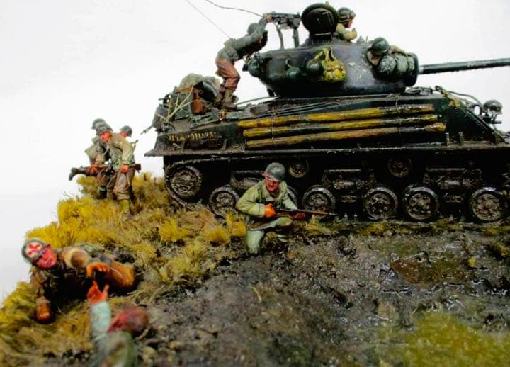 戦車　1945  ゲルマン ジオラマ　映画 FURY 進撃 シーン　完成品