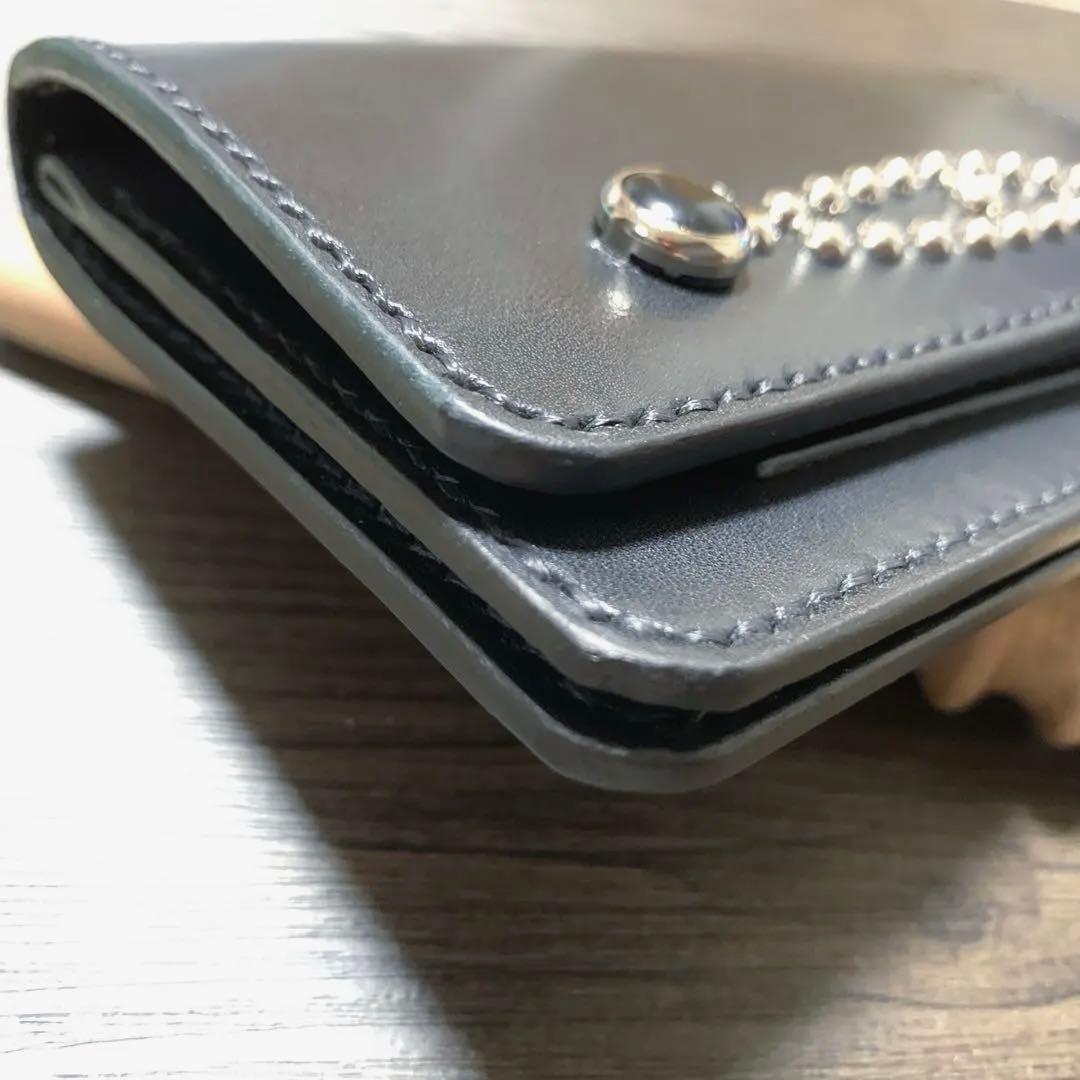 トラッカーウォレット　ミドル　ヌメ革　スタッズ　レザークラフト