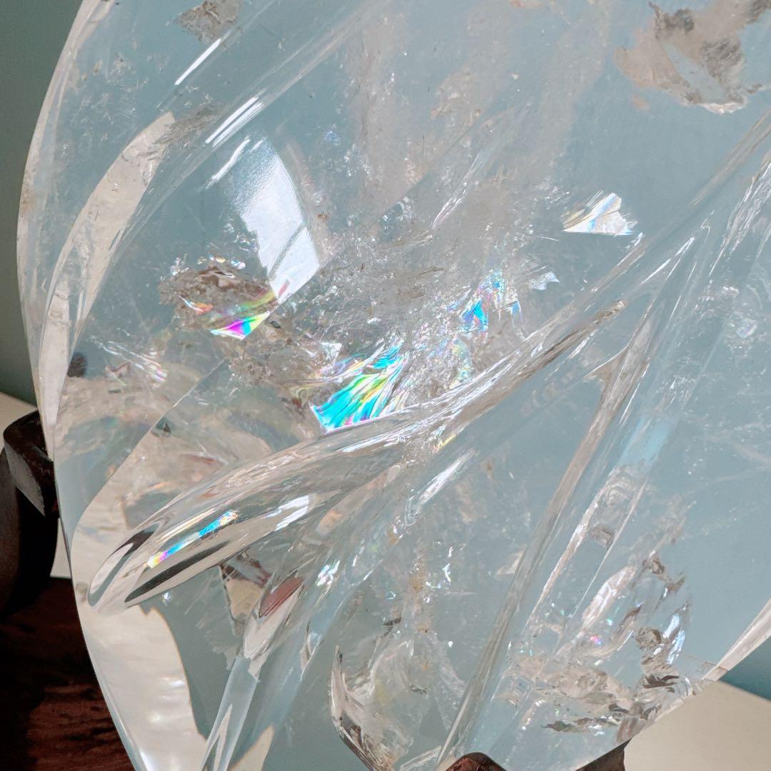 天然水晶★アーモンド型オブジェ★透明水晶★レインボー入り★台座付き★天然石★置物