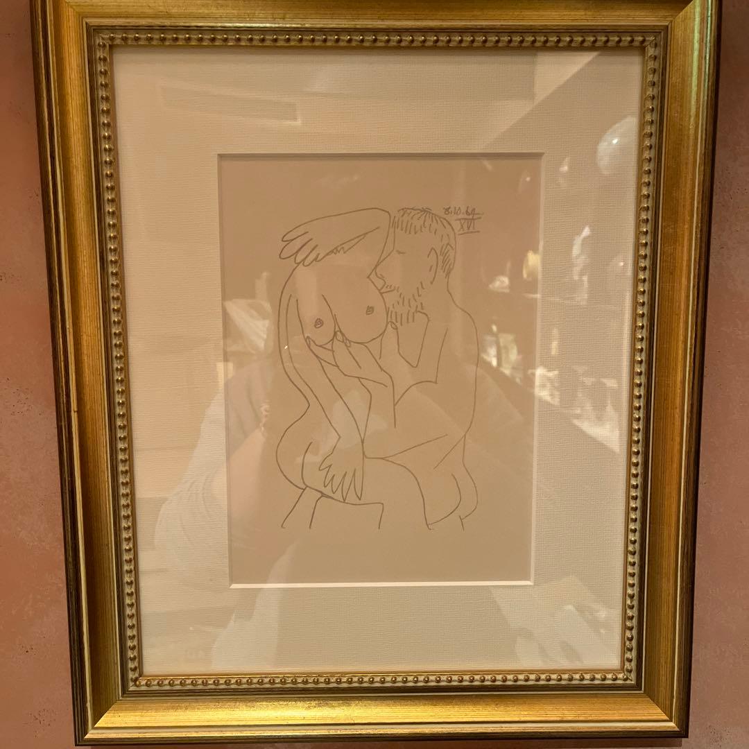 鉛筆画 男女の親密な関係 ピカソ　リトグラフ