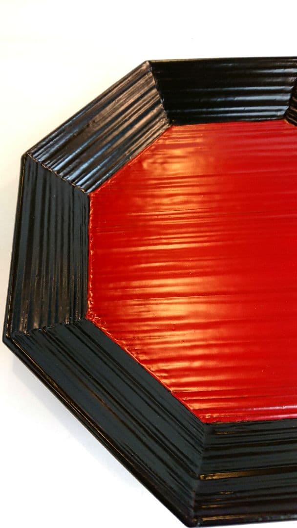 【茶道具】川瀬表完作 内朱 八角盆