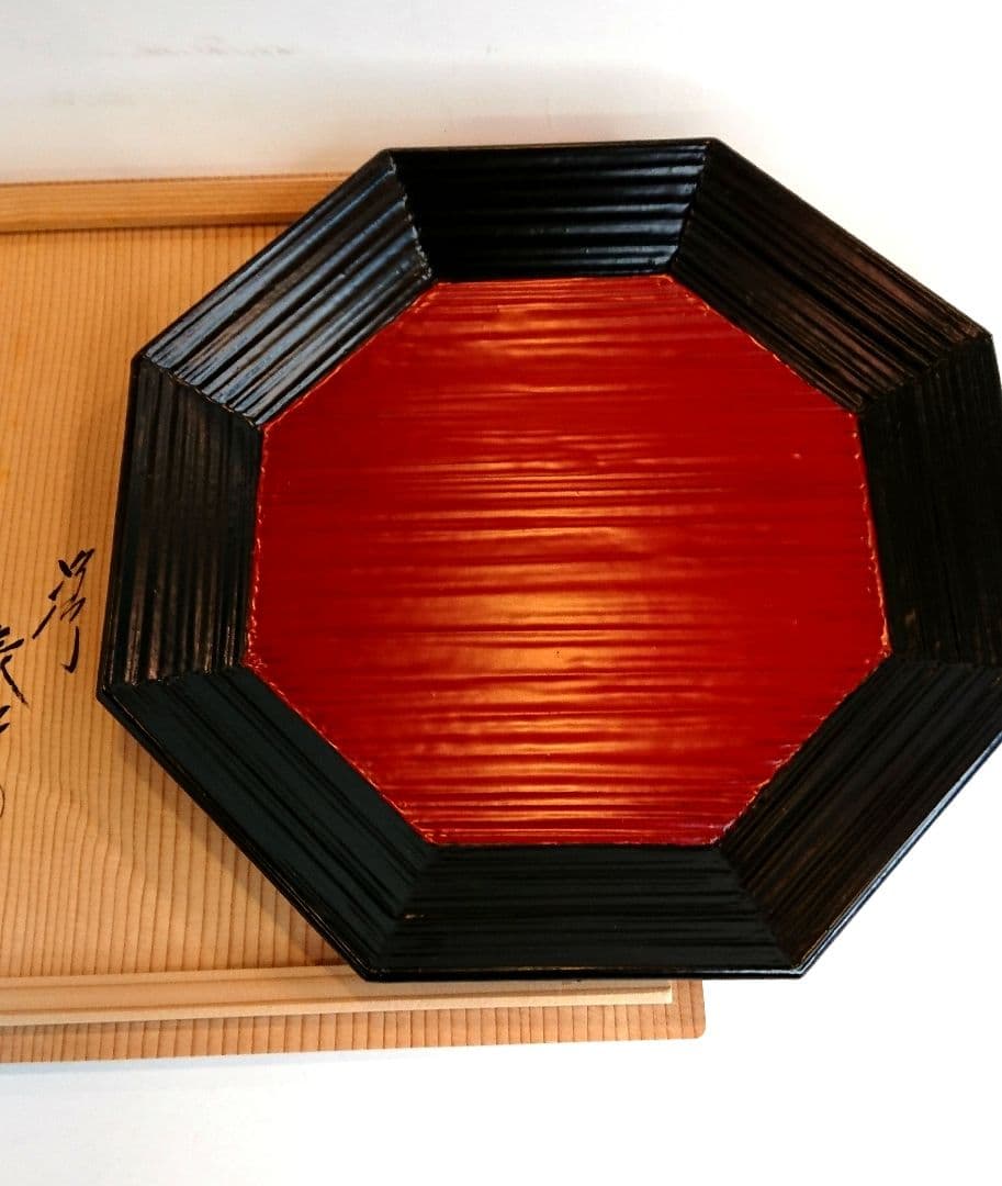 【茶道具】川瀬表完作 内朱 八角盆