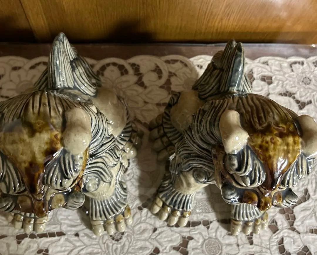 シーサー獅子の陶器像 2体セット