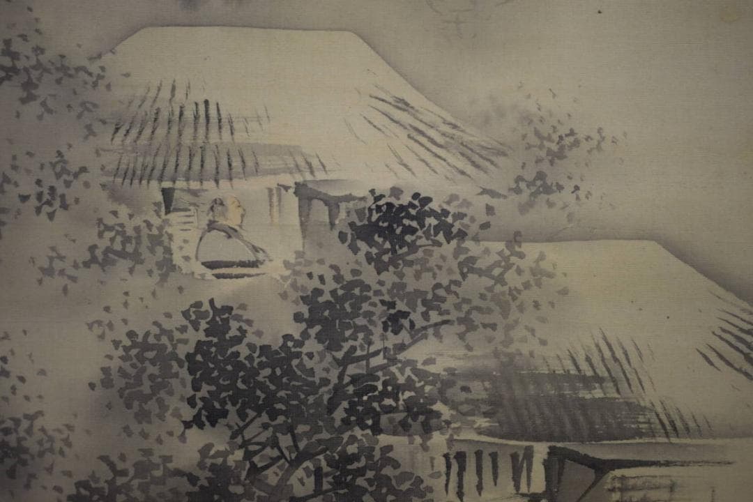 真作/塩川文麟/山水人物図/布袋屋掛軸HE-813