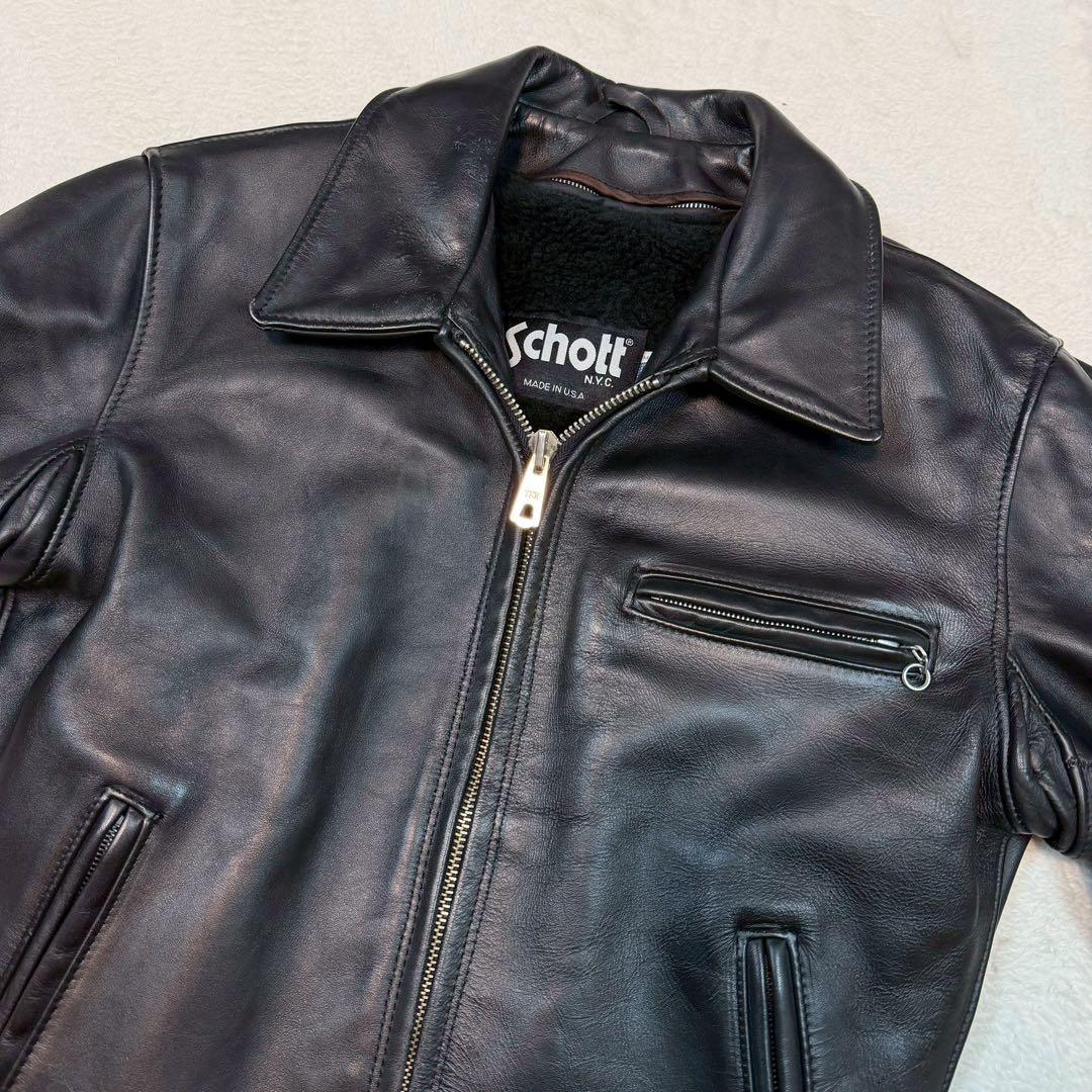 SCHOTT 642 ライダースジャケット USA製 ライナー付 ブラック 襟付