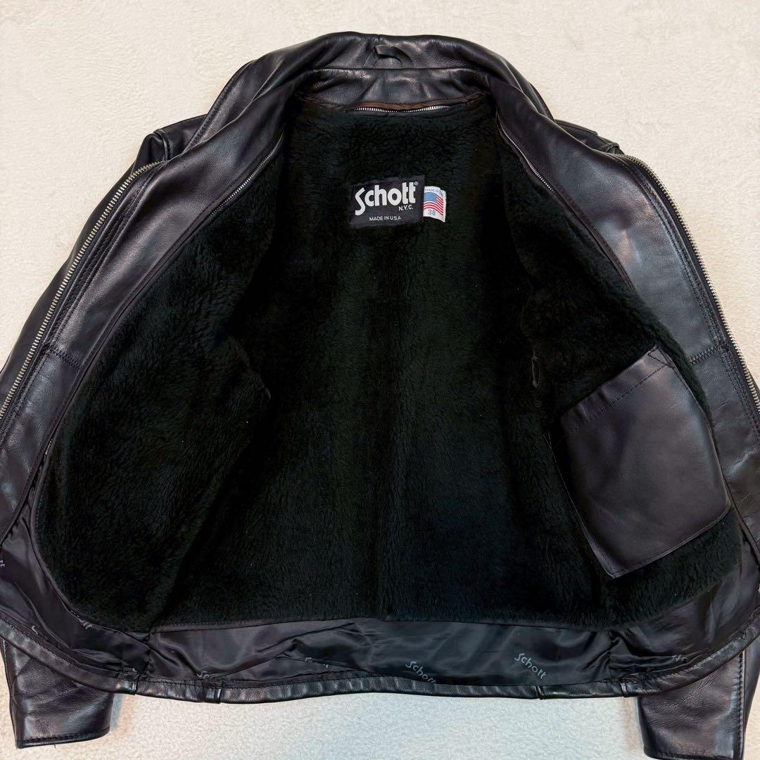 SCHOTT 642 ライダースジャケット USA製 ライナー付 ブラック 襟付