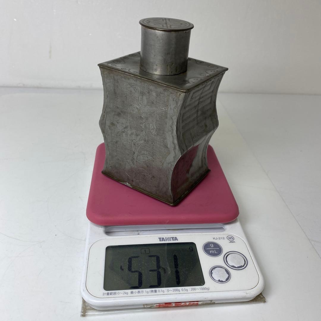 錫製　花鳥図　茶壺　531g トヒニ　東さ7-1124②