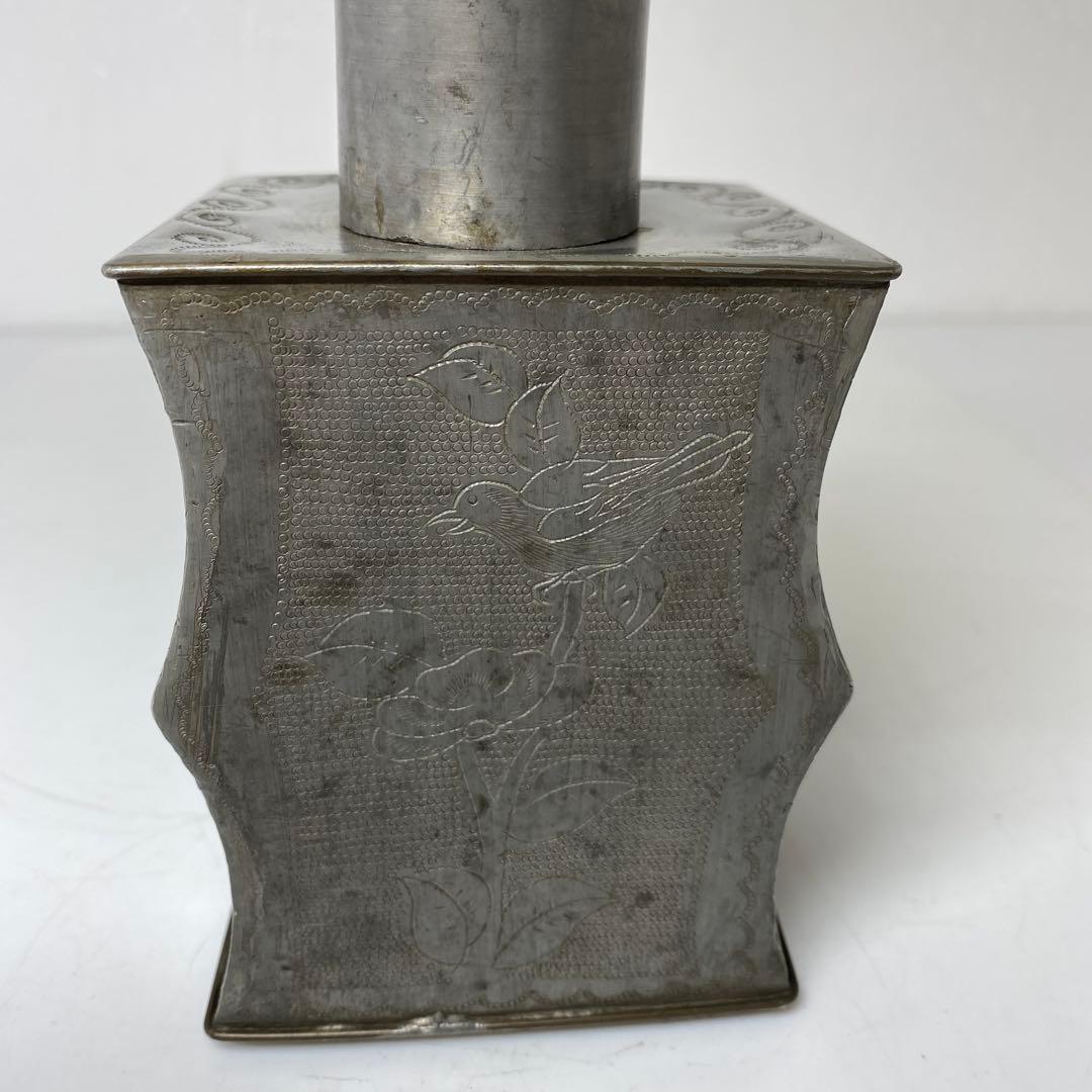 錫製　花鳥図　茶壺　531g トヒニ　東さ7-1124②