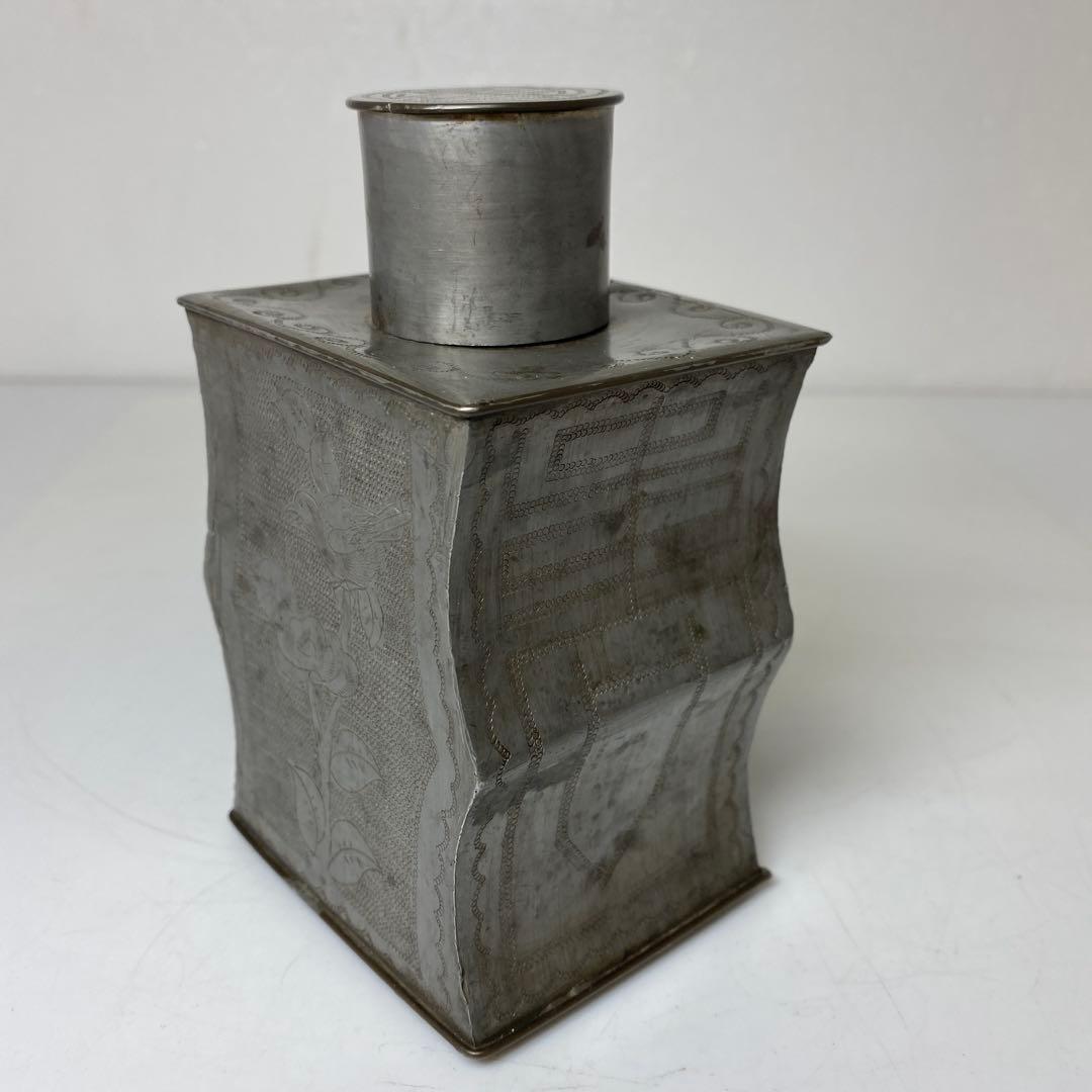 錫製　花鳥図　茶壺　531g トヒニ　東さ7-1124②