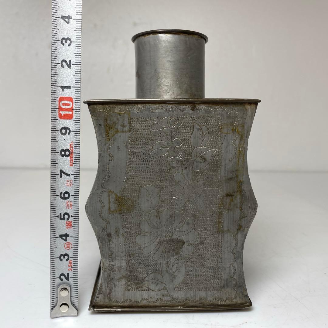 錫製　花鳥図　茶壺　531g トヒニ　東さ7-1124②