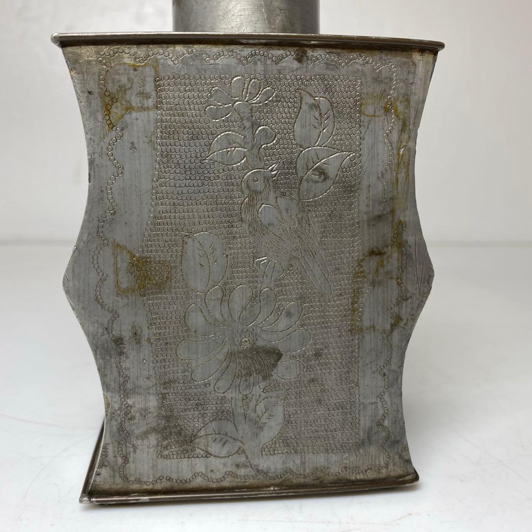 錫製　花鳥図　茶壺　531g トヒニ　東さ7-1124②