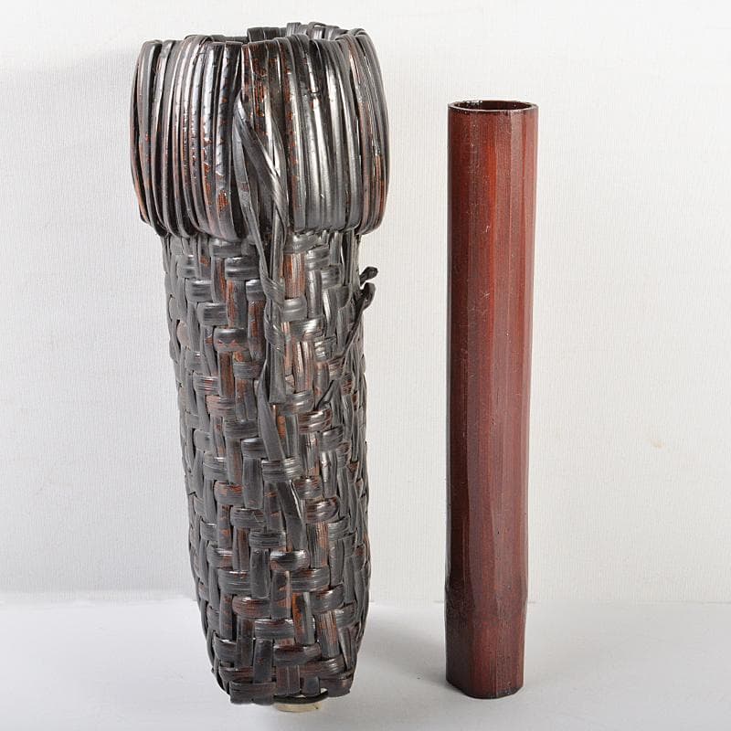茶道具　籠師　鈴木竹朋斎作　ナタ籠　掛花籠　共箱　D　R6329