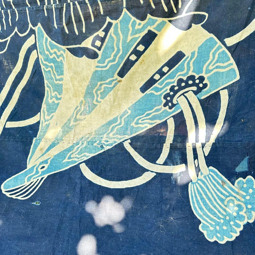 2168様感謝‼️明日につなぐ古布　桐花扇面TSUTSUGAKI筒がき藍染大風呂敷