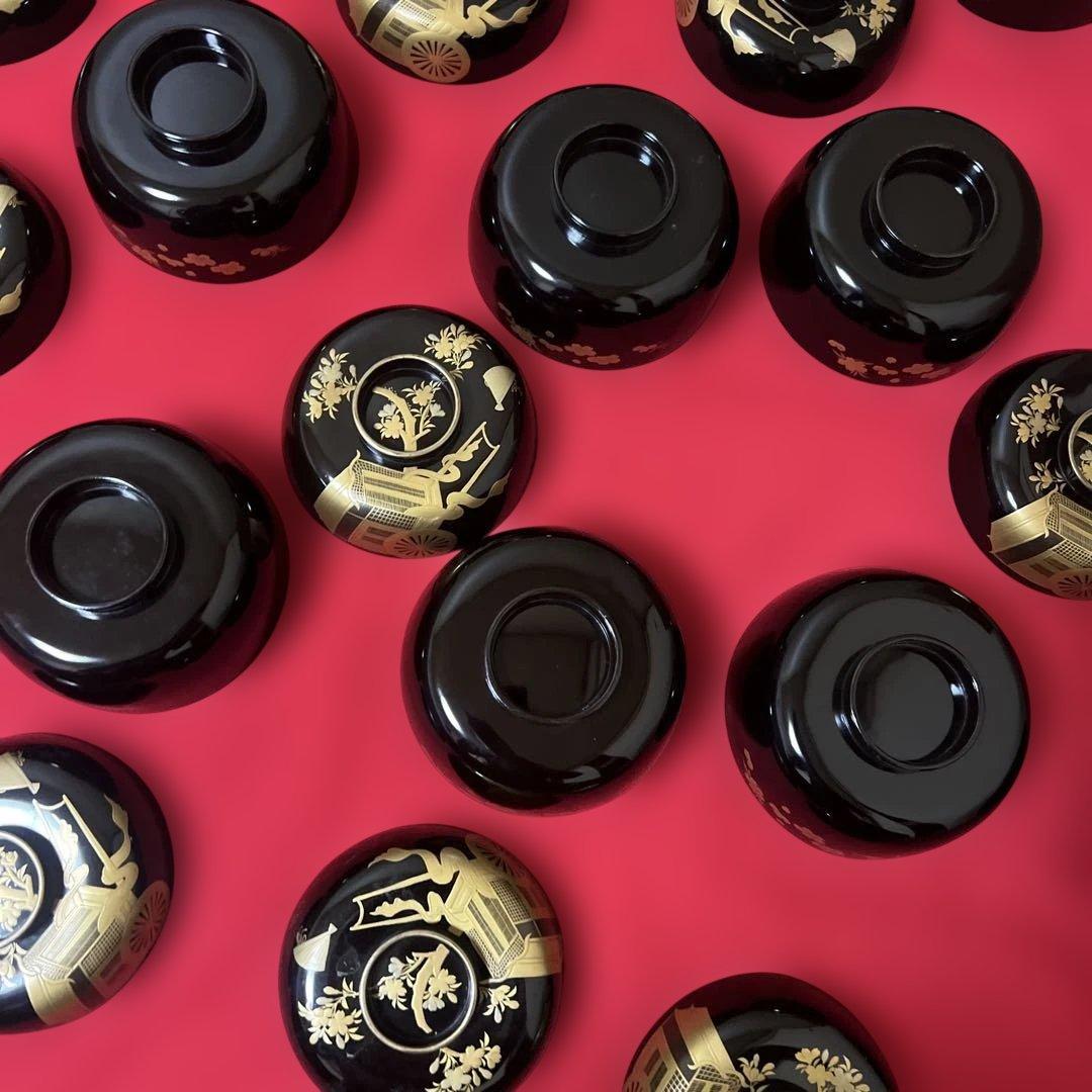 旧家蔵出　輪島塗吸物椀　木製　黒塗金蒔絵　金縁