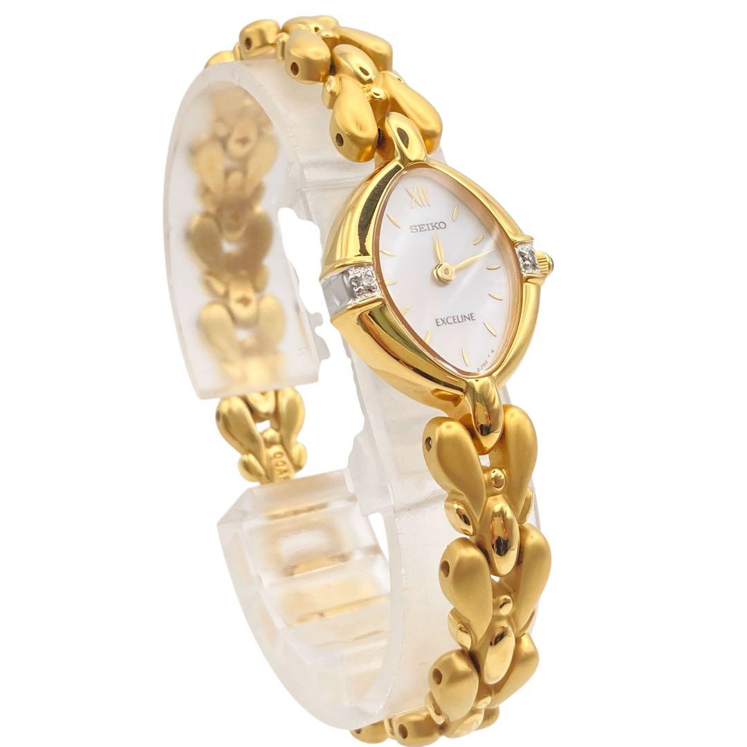 SEIKO セイコー EXCELINE 白蝶貝文字盤 クォーツ 腕時計 ゴールド