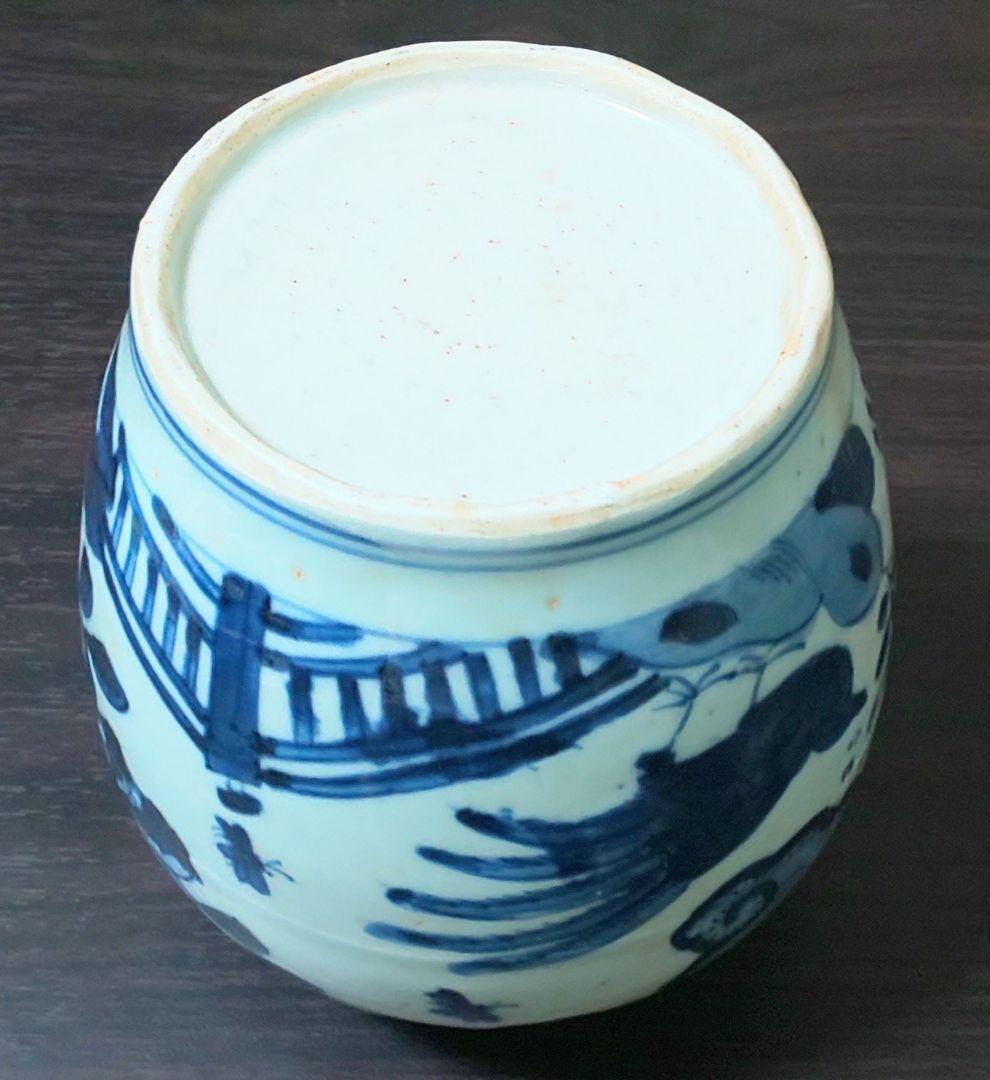 中国美術 白磁胴継染付 明 清時代 霊芝文 牡丹 花鳥模様陶器の壺