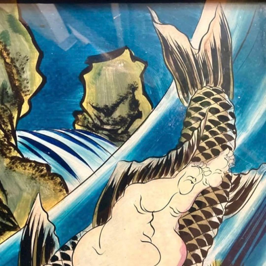 希少！【明治時代ガラス絵】金太郎　鯉つかみ図 手描き　古美術　骨董