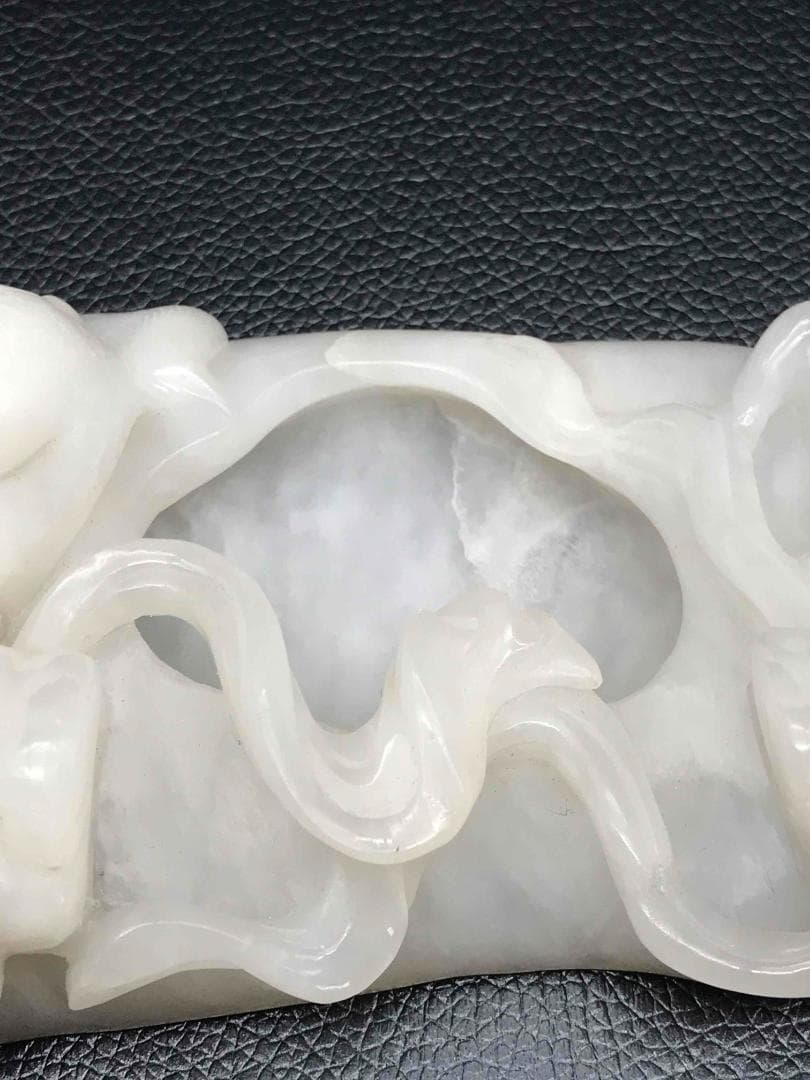 清時代　和田白玉 双神獣獅子彫水洗　白和田玉彫り　水指　水差し　文房(F-29)