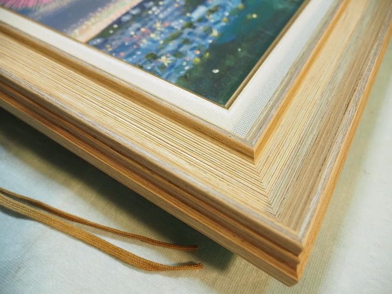 風景画　油絵　山下清　花火　F6　額付き　手描き　肉筆