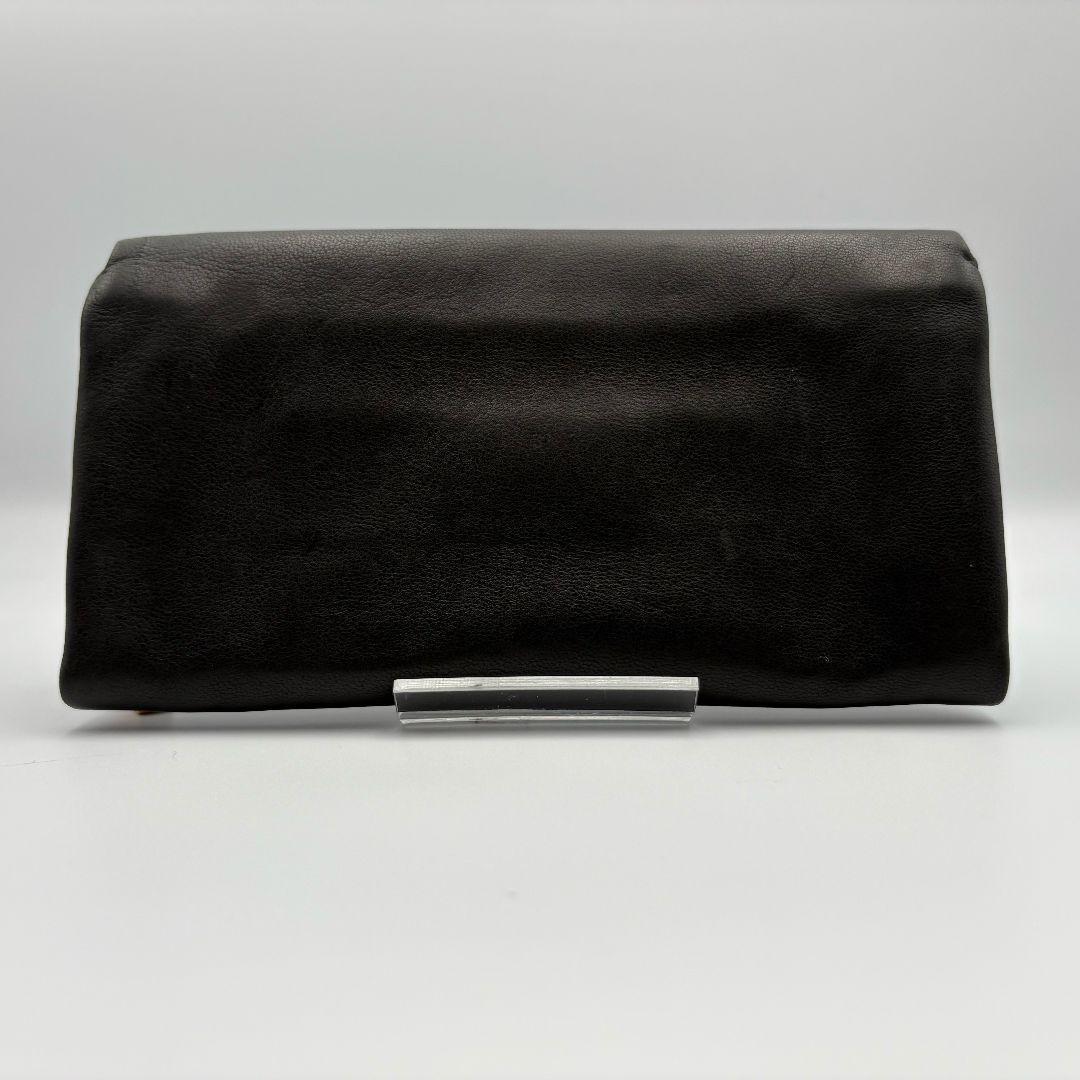 美品　プラダ　ソフトレザー　長財布　ポーチ　ロゴ刻印　ゴールド金具　ダークグレー