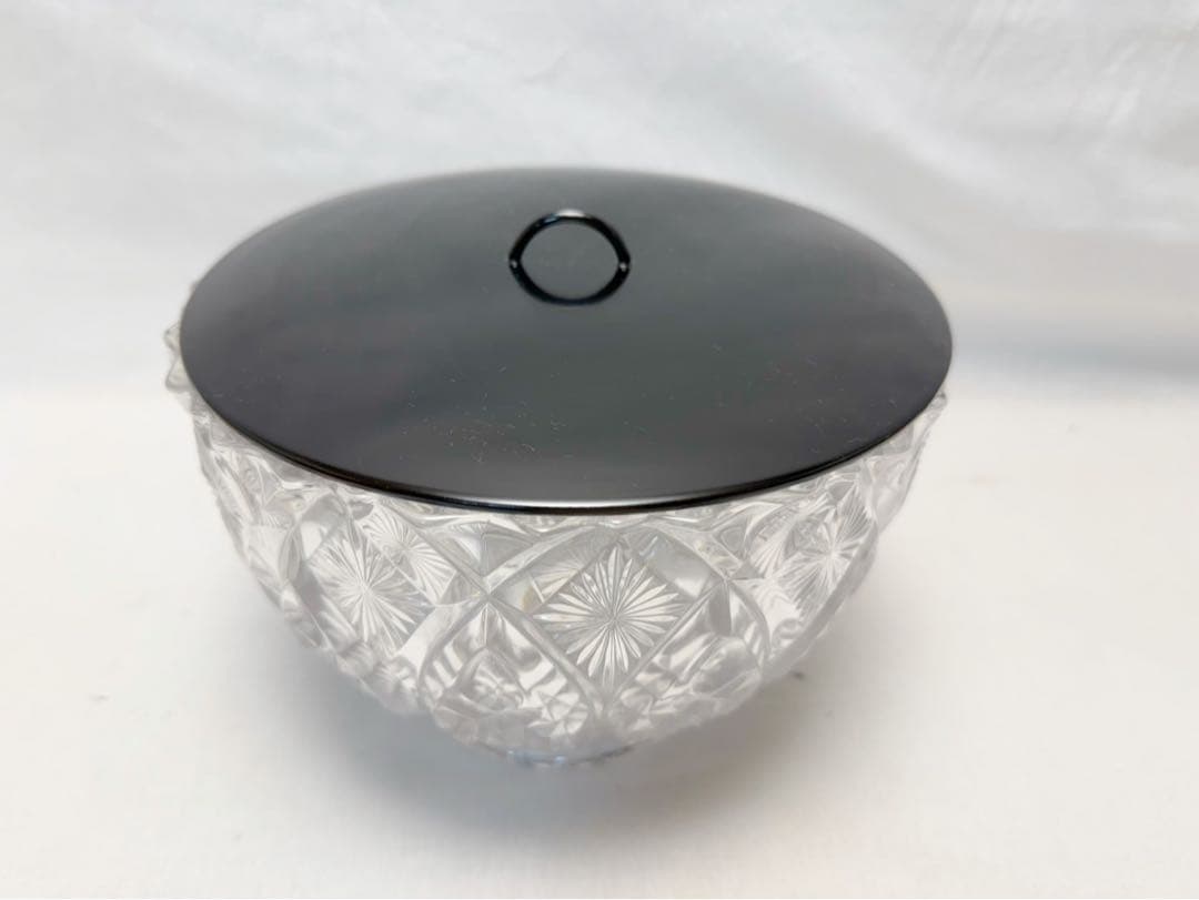 未使用 茶道具 松峯 作 クリスタル 水指 黒塗蓋付 元箱