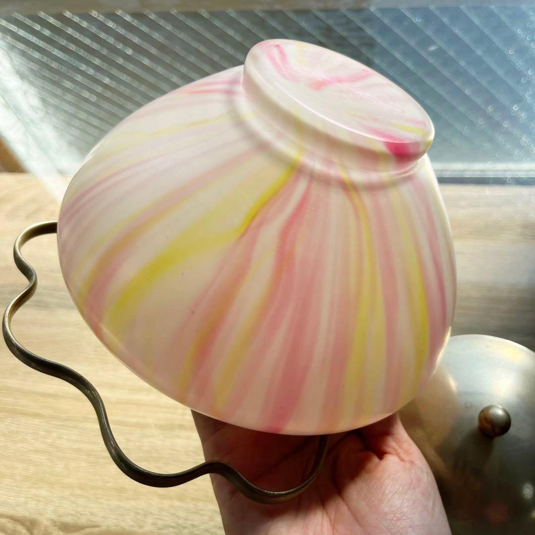 骨董　時代ガラス　パール調ラスター　希少　ドーム型　ビスケットジャー　菓子器