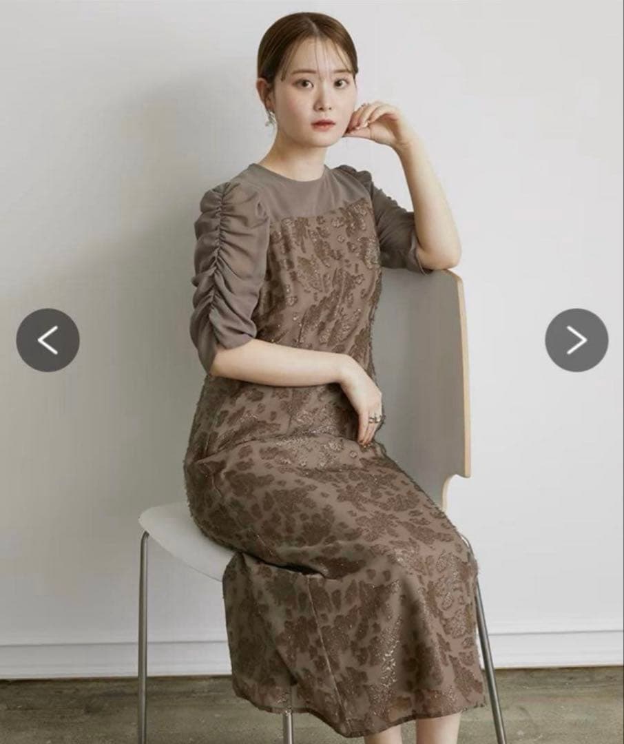 値下げ▽Jolie et Jolie パフスリーブ ロングドレス ブラウン