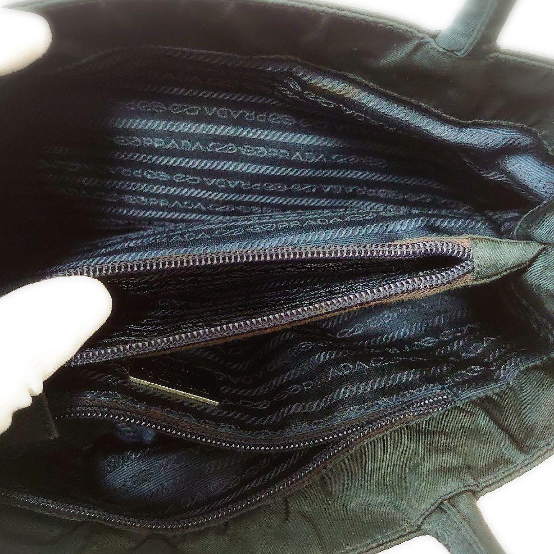 PRADA　ナイロン　ハンドバッグ　3角ロゴ 3層式　台形　グリーン系