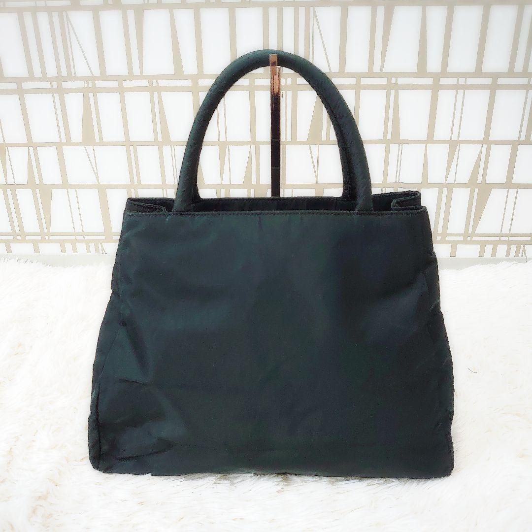 PRADA　ナイロン　ハンドバッグ　3角ロゴ 3層式　台形　グリーン系